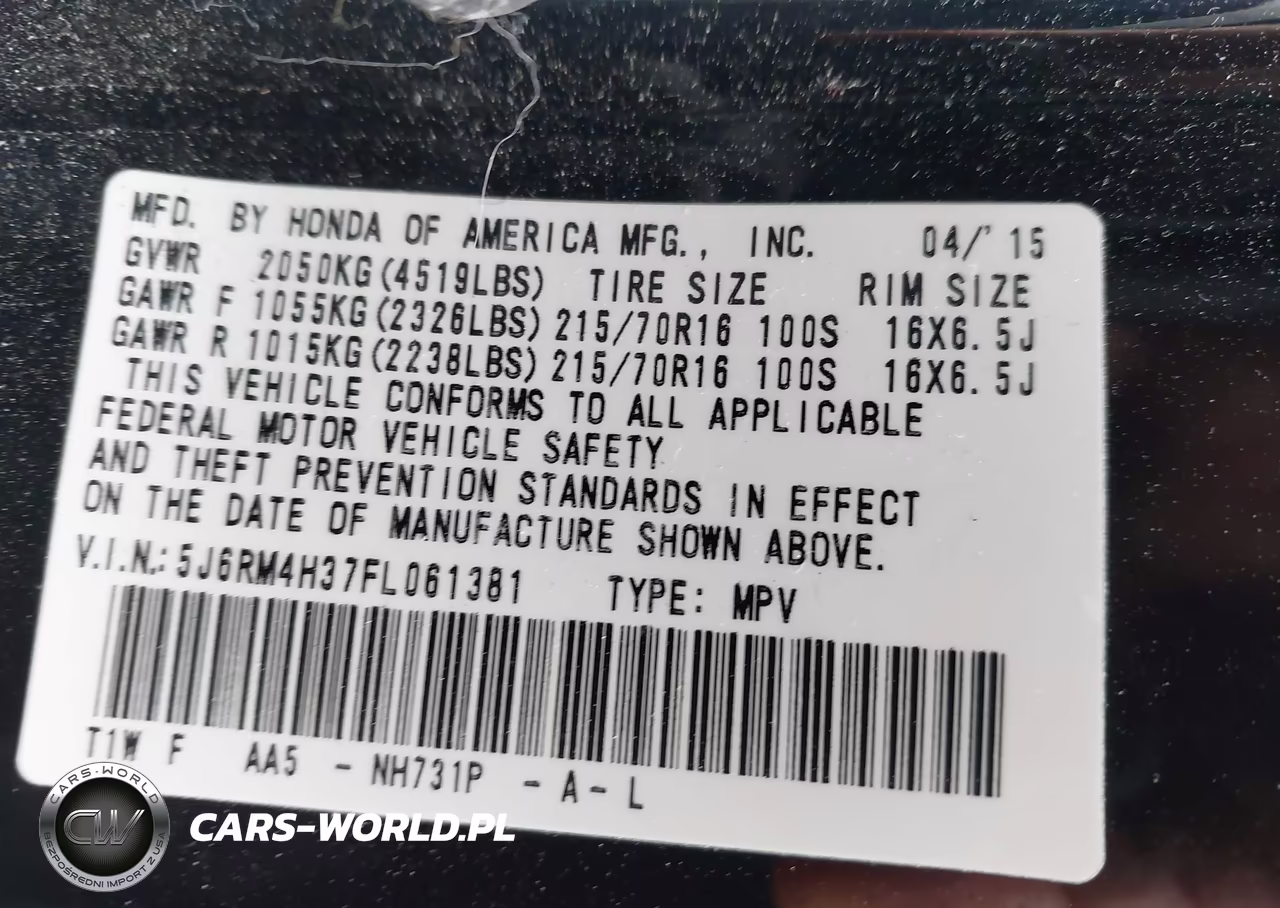 2015 Honda Cr-V Lx VIN:5J6RM4H37FL061381 - 9