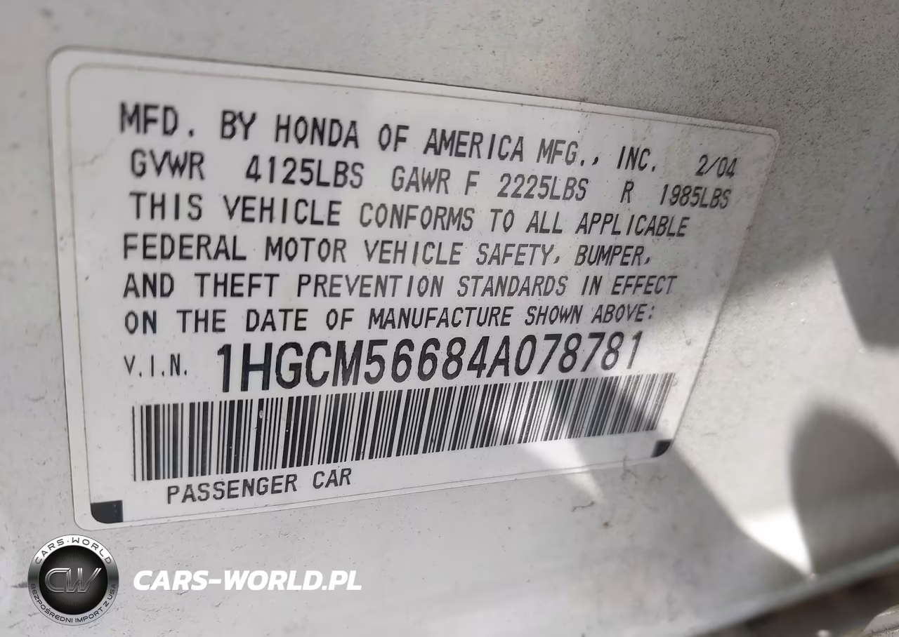 2004 Honda Accord 2.4 Ex VIN:1HGCM56684A078781 - 9
