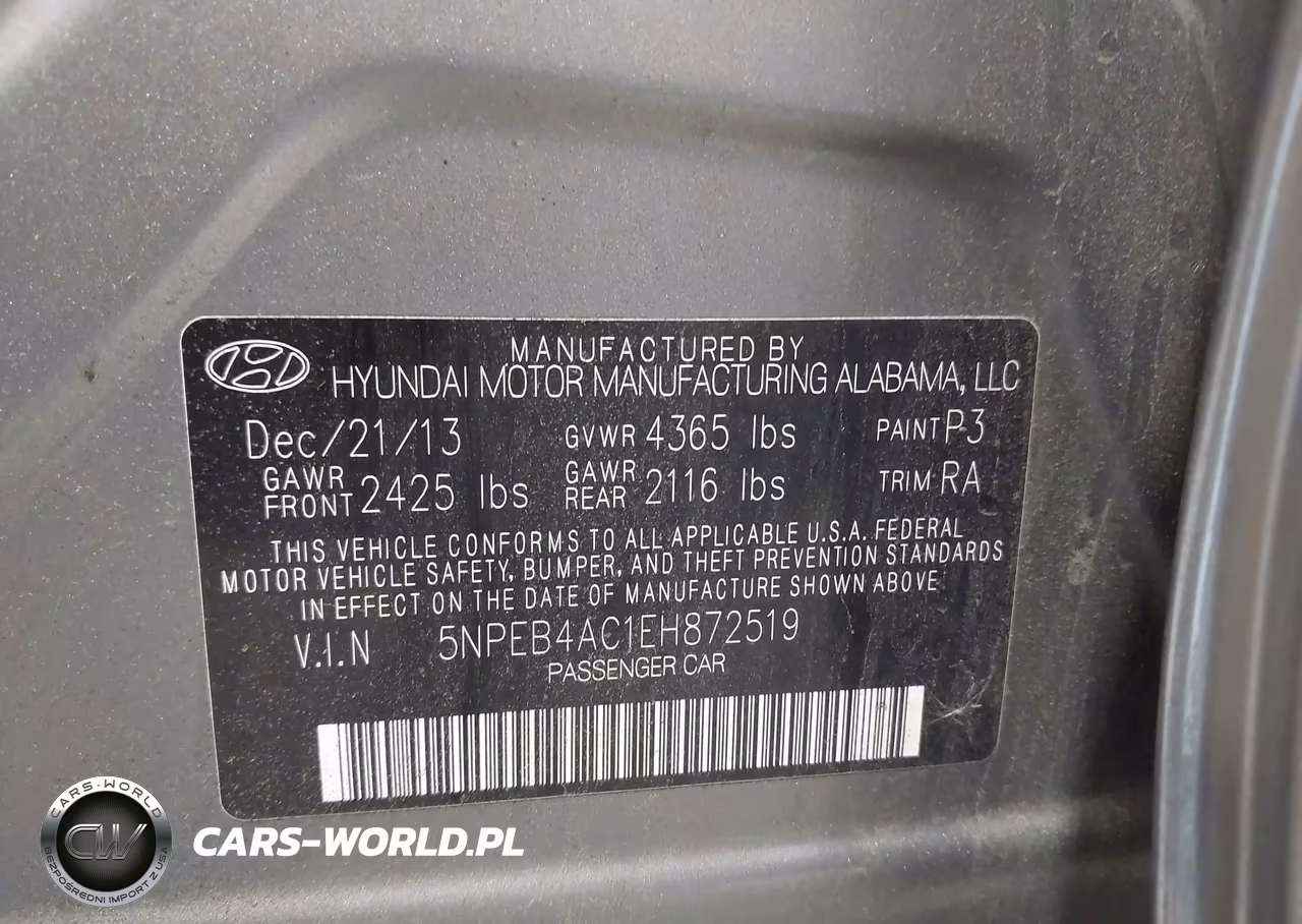 2014 Hyundai Sonata Gls VIN:5NPEB4AC1EH872519 - 9