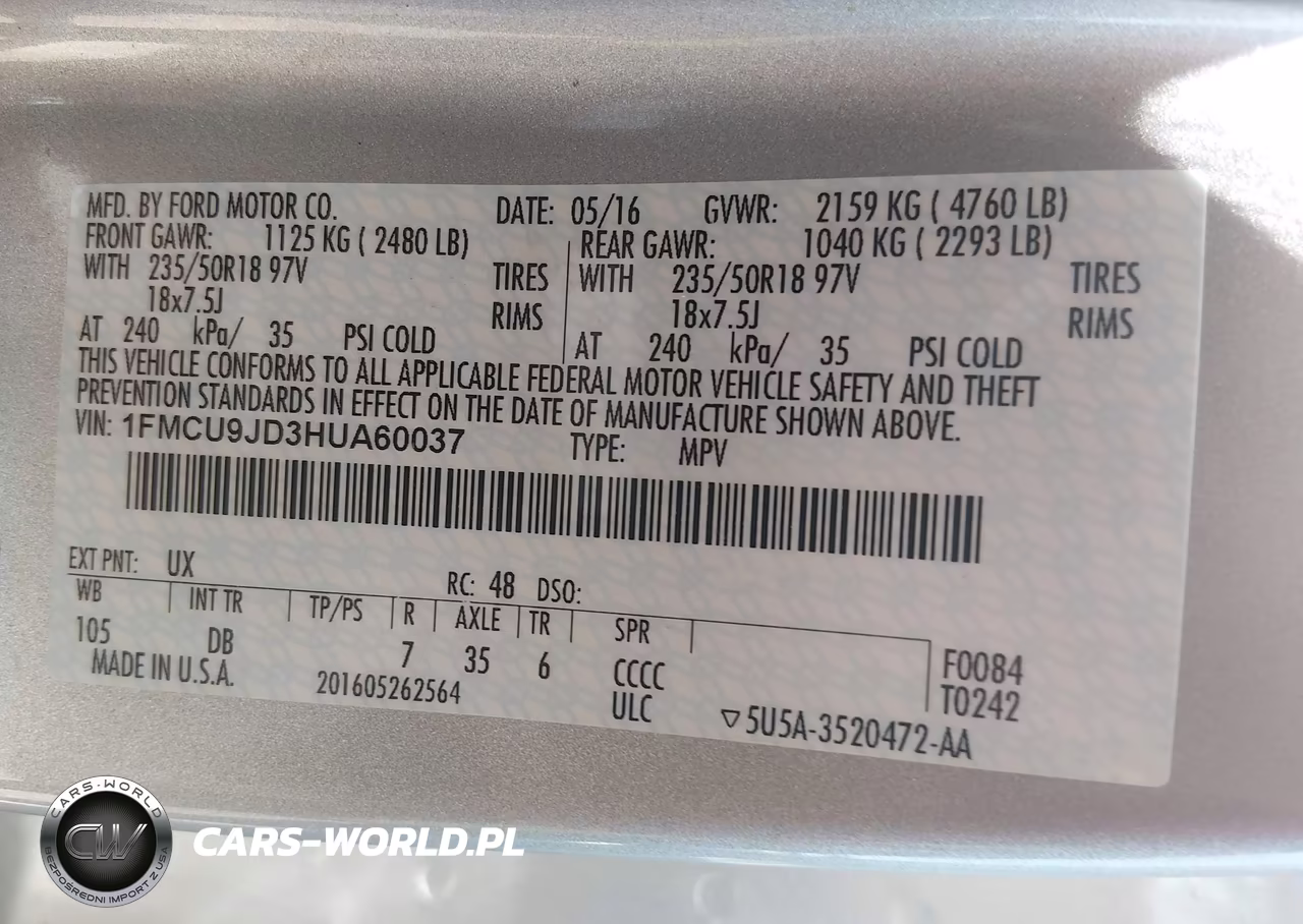 2017 Ford Escape Titanium VIN:1FMCU9JD3HUA60037 - 9