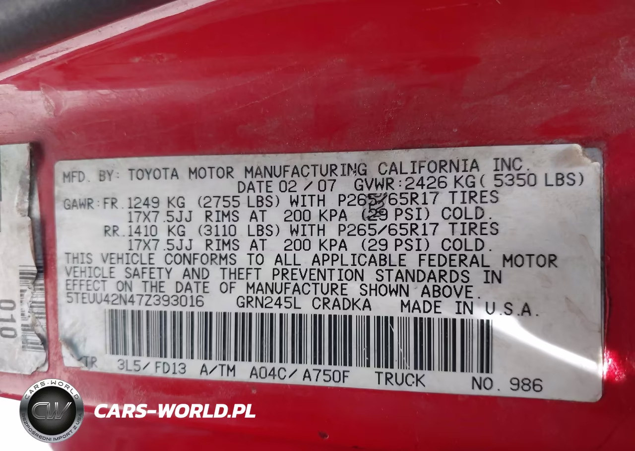 2007 Toyota Tacoma Base V6 VIN:5TEUU42N47Z393016 - 9