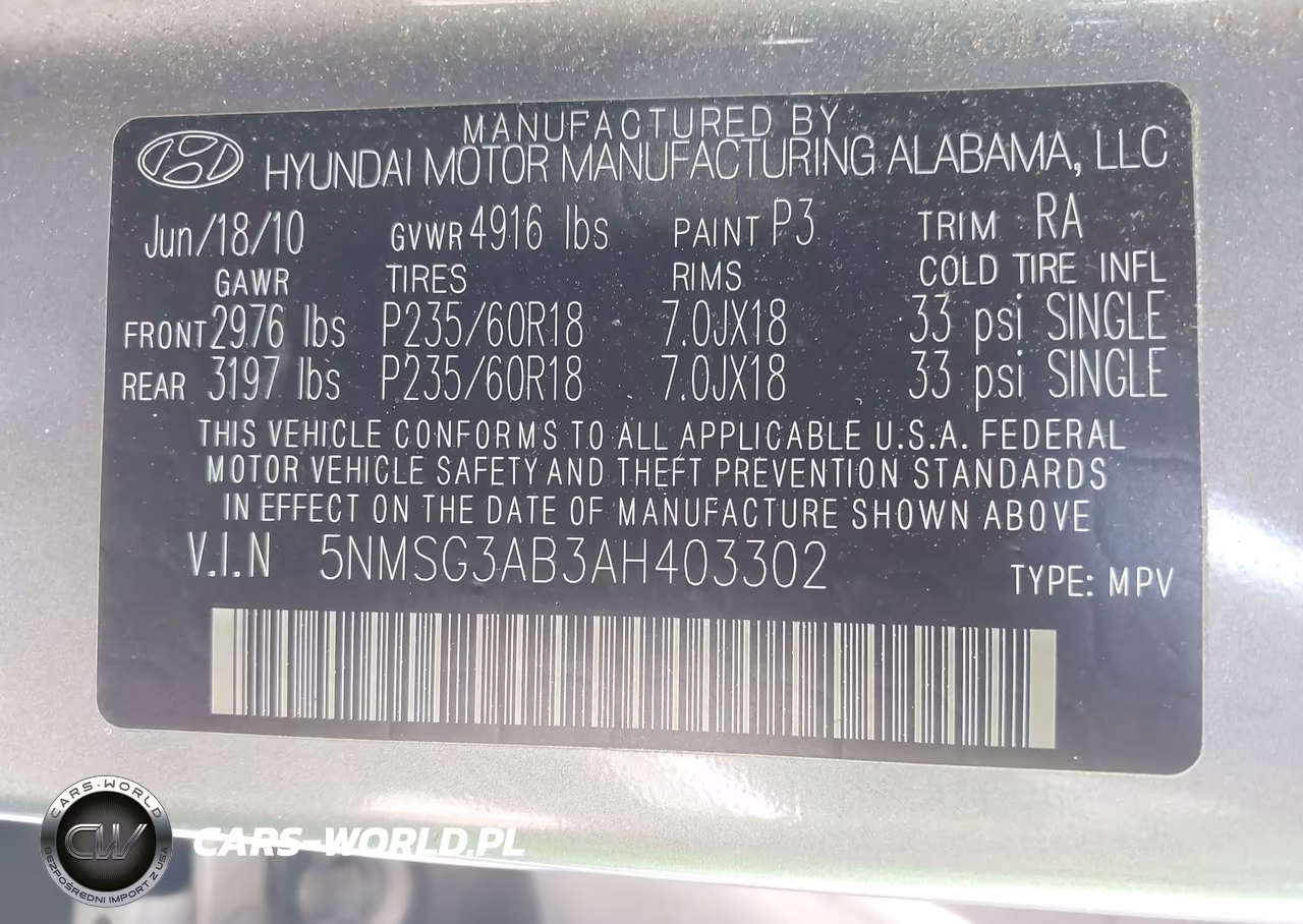 2010 Hyundai Santa Fe Gls VIN:5NMSG3AB3AH403302 - 9