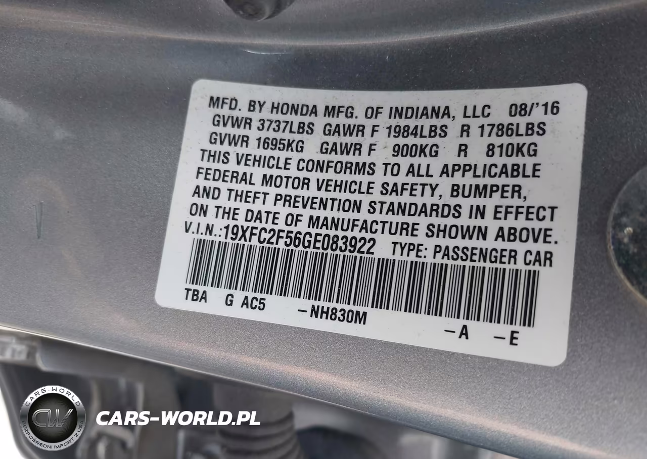 2016 Honda Civic Lx VIN:19XFC2F56GE083922 - 9