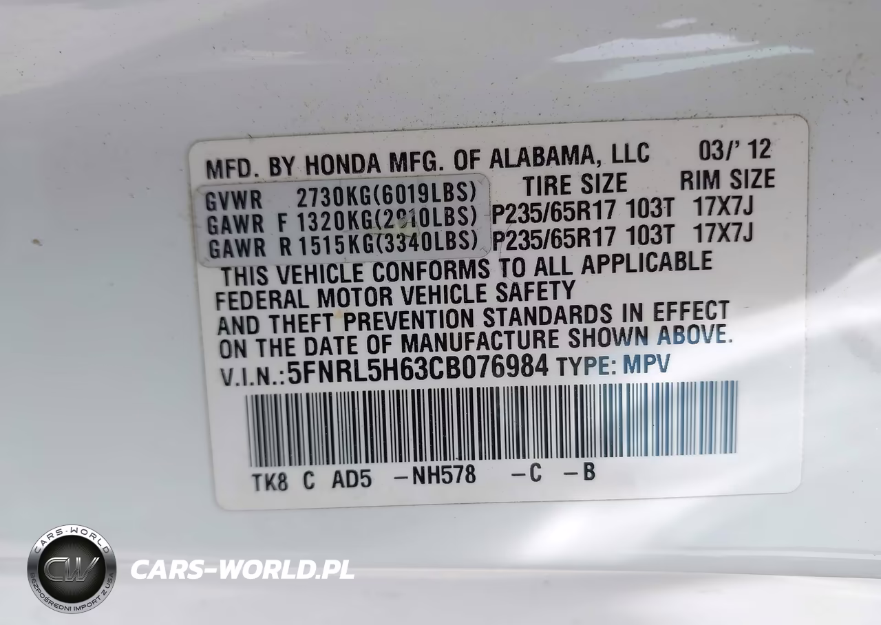 2012 Honda Odyssey Ex-L VIN:5FNRL5H63CB076984 - 9