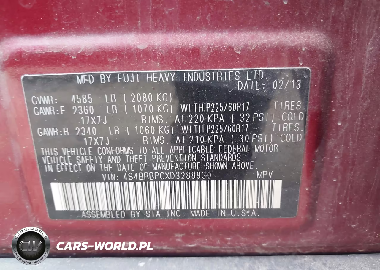 2013 Subaru Outback 2.5I Limited VIN:4S4BRBPCXD3288930 - 9