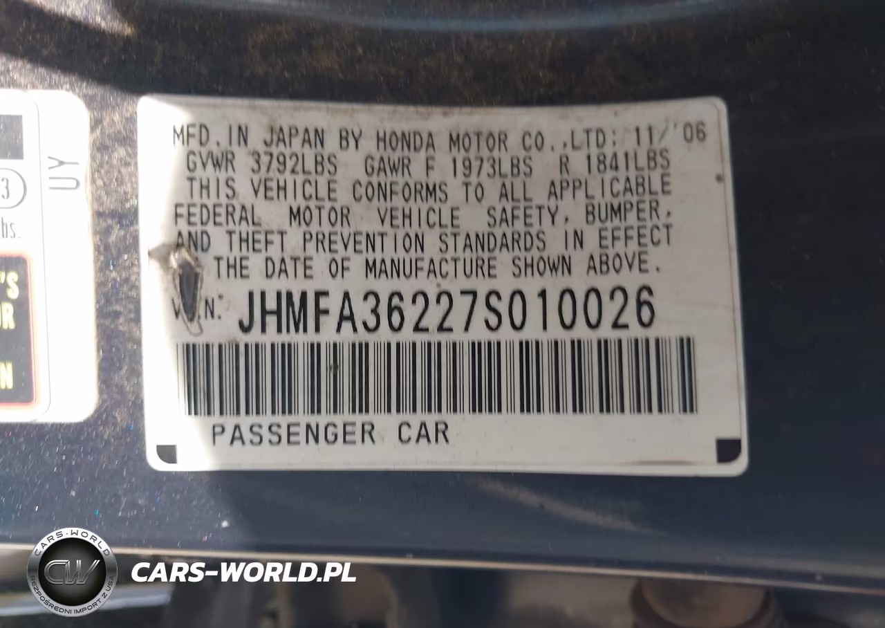 2007 Honda Civic Hybrid VIN:JHMFA36227S010026 - 9