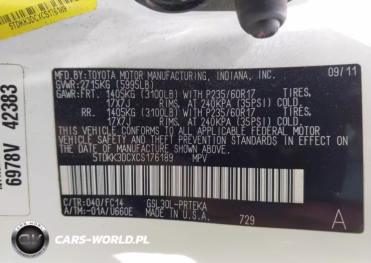 2012 Toyota Sienna Le V6 8 Passenger VIN:5TDKK3DCXCS176189 - 9