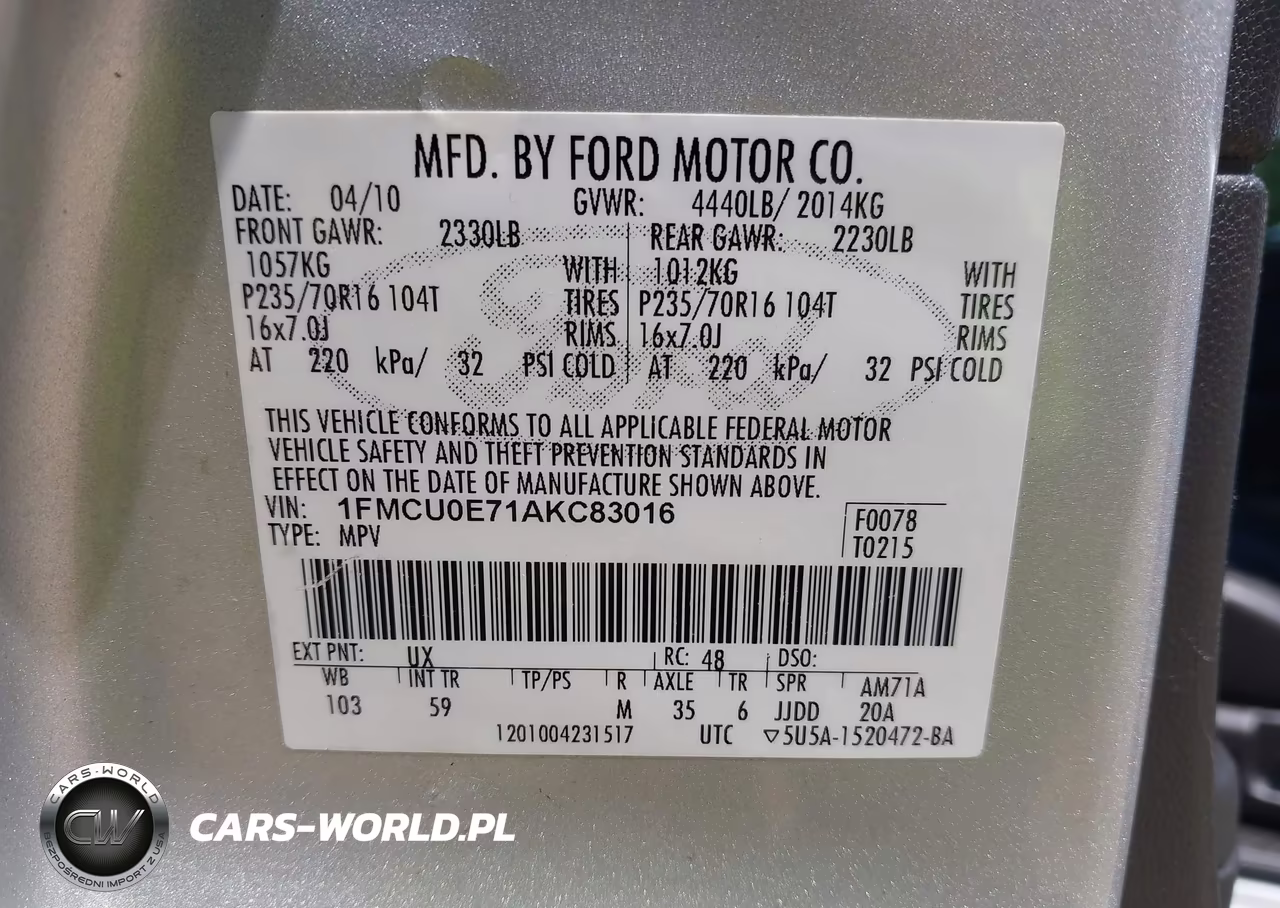 2010 Ford Escape Limited VIN:1FMCU0E71AKC83016 - 9