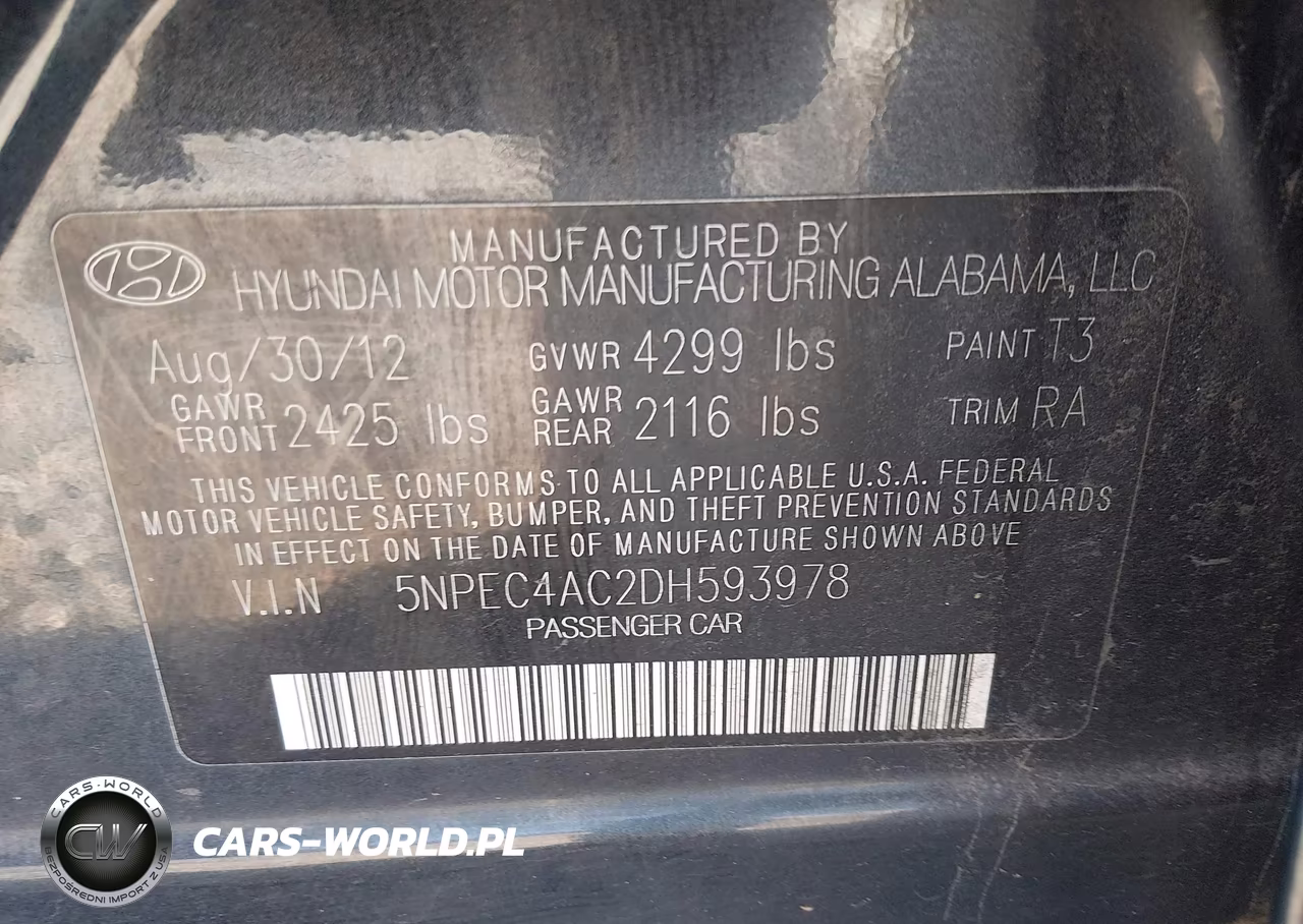 2013 Hyundai Sonata Se VIN:5NPEC4AC2DH593978 - 9