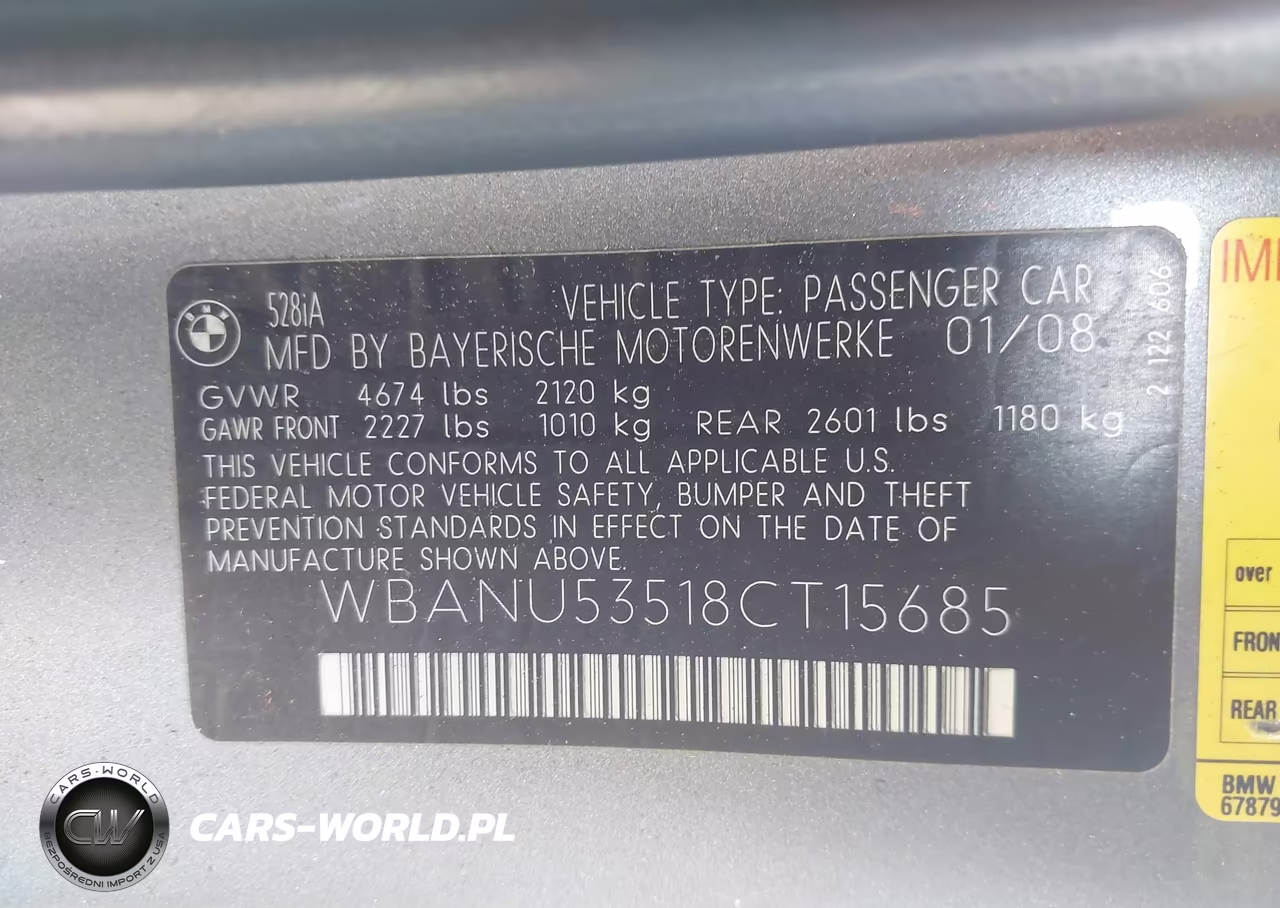 2008 BMW 528I VIN:WBANU53518CT15685 - 9