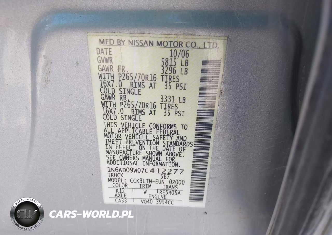 2007 Nissan Frontier Se VIN:1N6AD09W07C412277 - 9