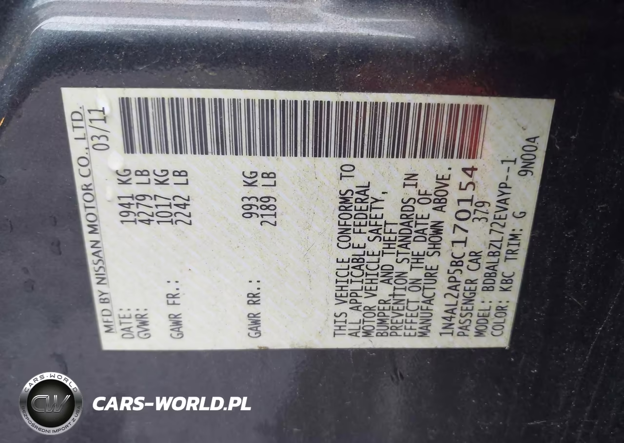 2011 Nissan Altima 2.5 S VIN:1N4AL2AP5BC170154 - 9
