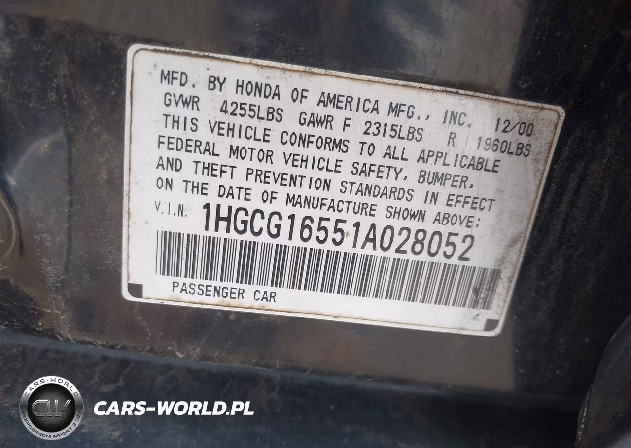 2001 Honda Accord 3.0 Ex VIN:1HGCG16551A028052 - 9