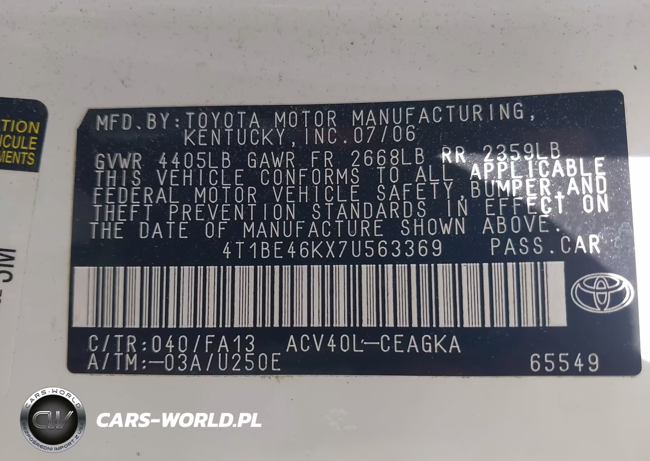 2007 Toyota Camry Xle VIN:4T1BE46KX7U563369 - 9