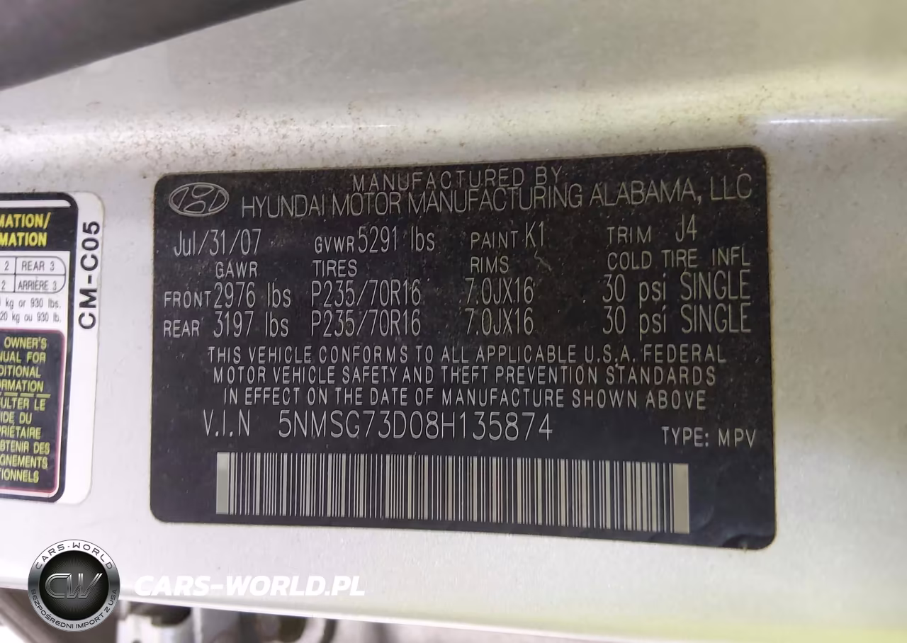 2008 Hyundai Santa Fe Gls VIN:5NMSG73D08H135874 - 9
