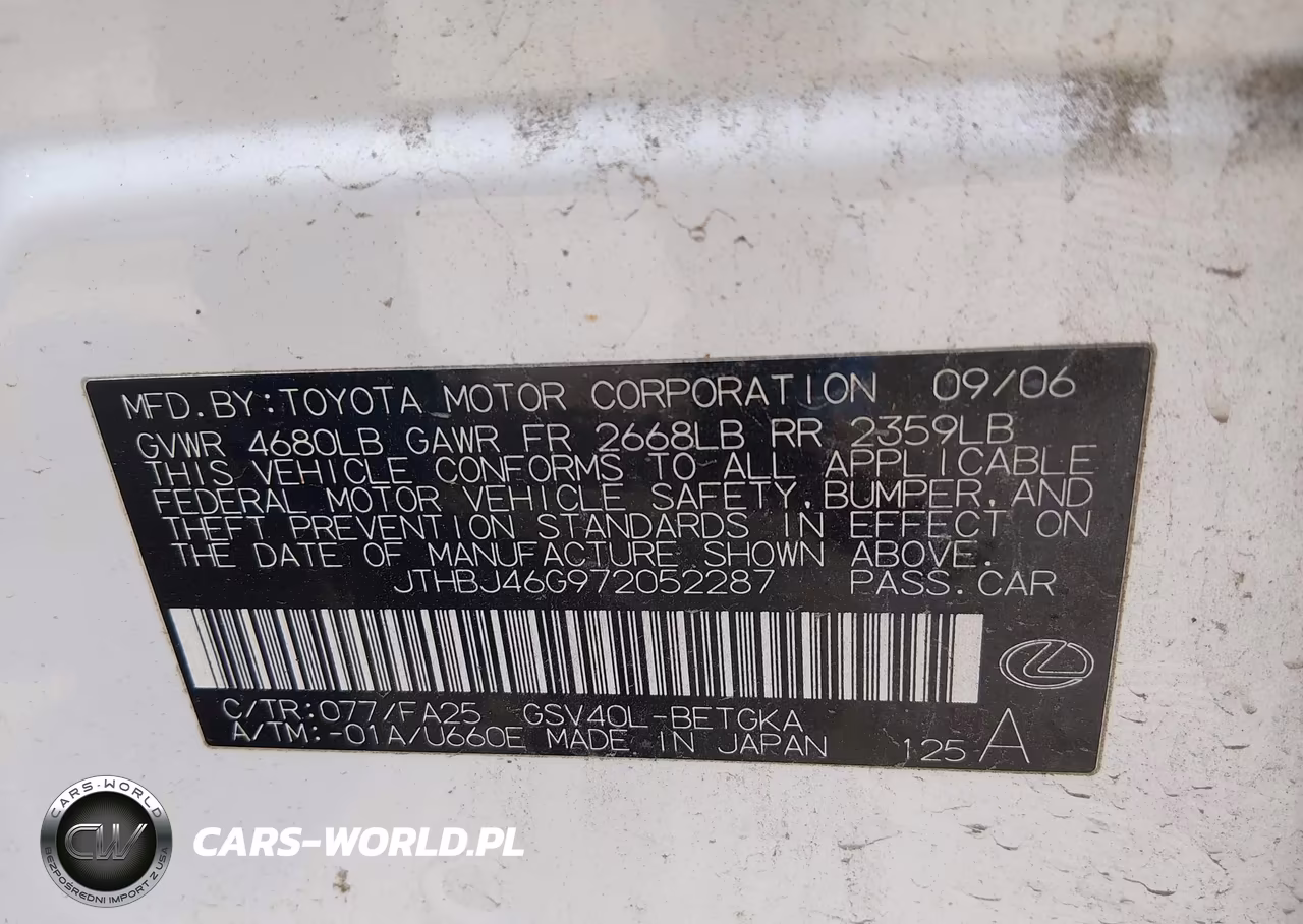 2007 Lexus Es 350 VIN:JTHBJ46G972052287 - 9