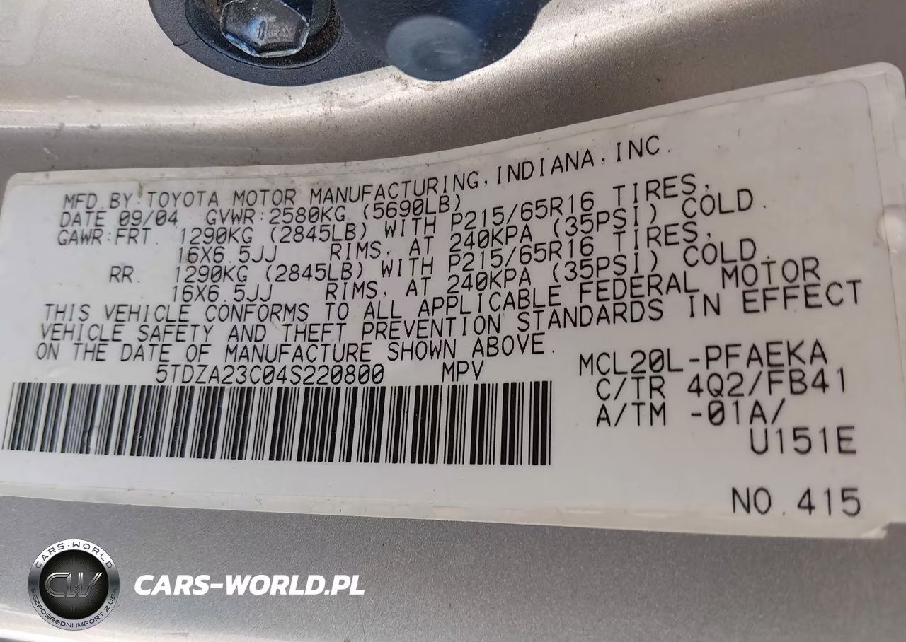 2004 Toyota Sienna Le VIN:5TDZA23C04S220800 - 9