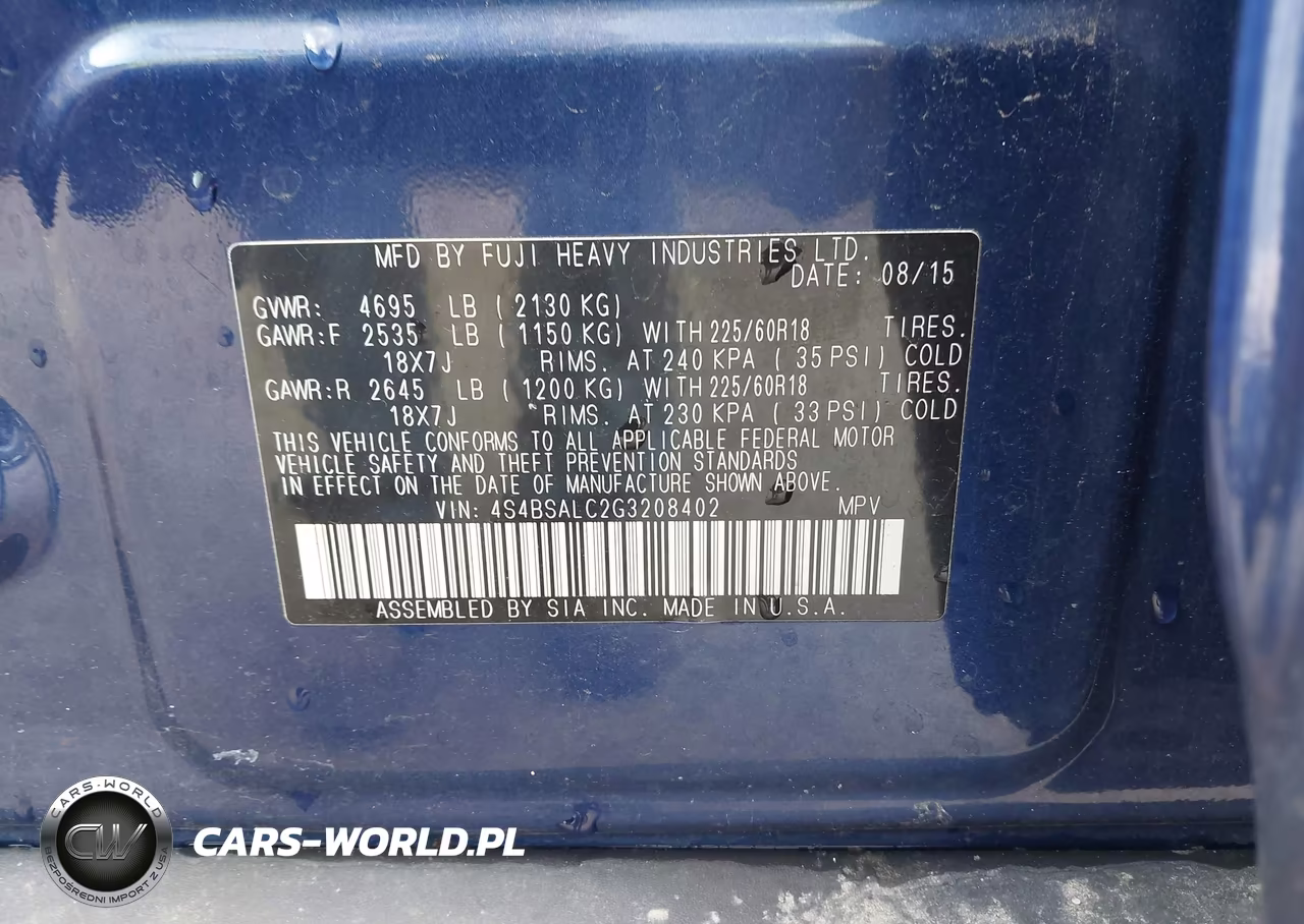 2016 Subaru Outback 2.5I Limited VIN:4S4BSALC2G3208402 - 9