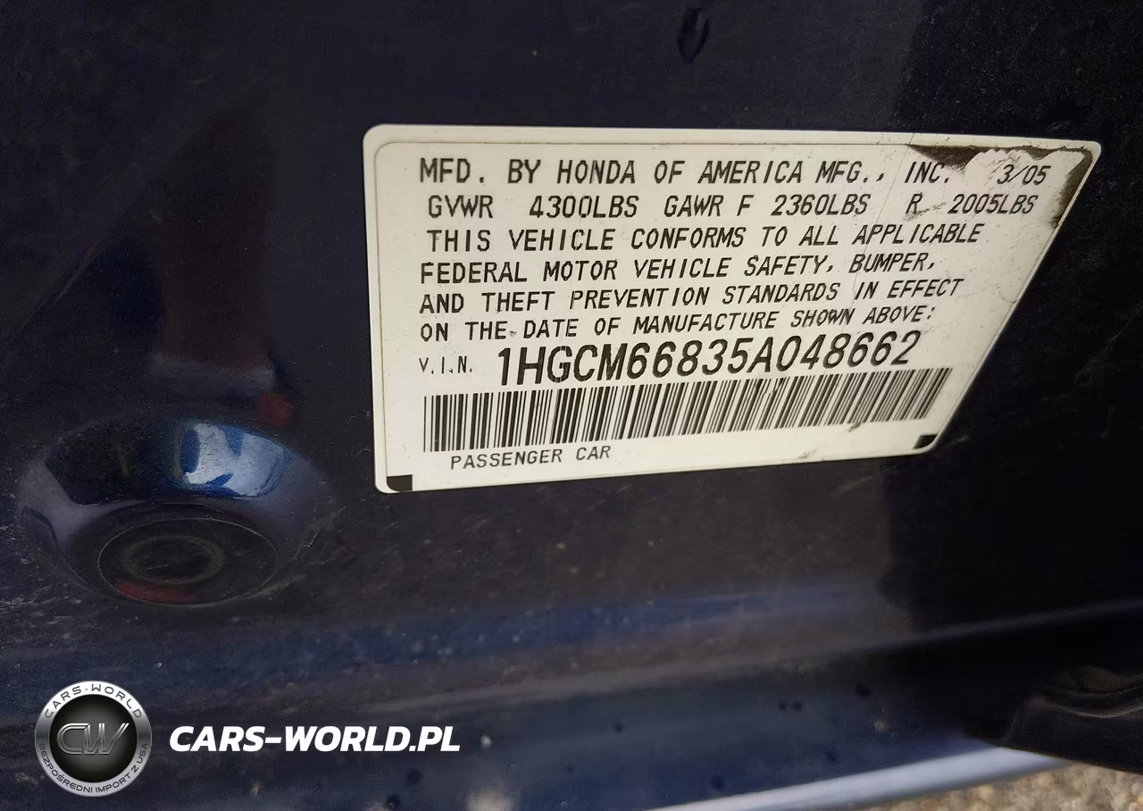 2005 Honda Accord 3.0 Ex VIN:1HGCM66835A048662 - 9