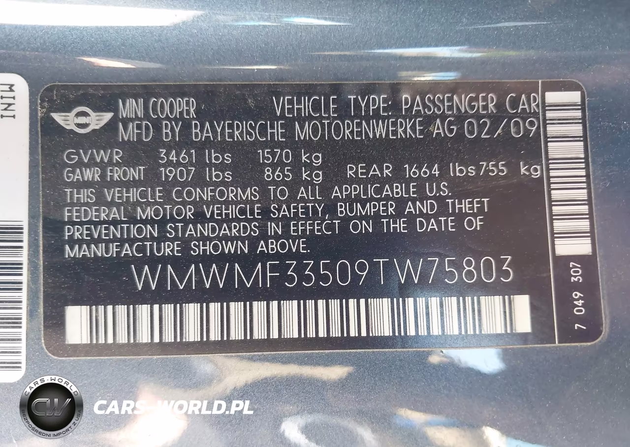 2009 Mini Cooper VIN:WMWMF33509TW75803 - 9