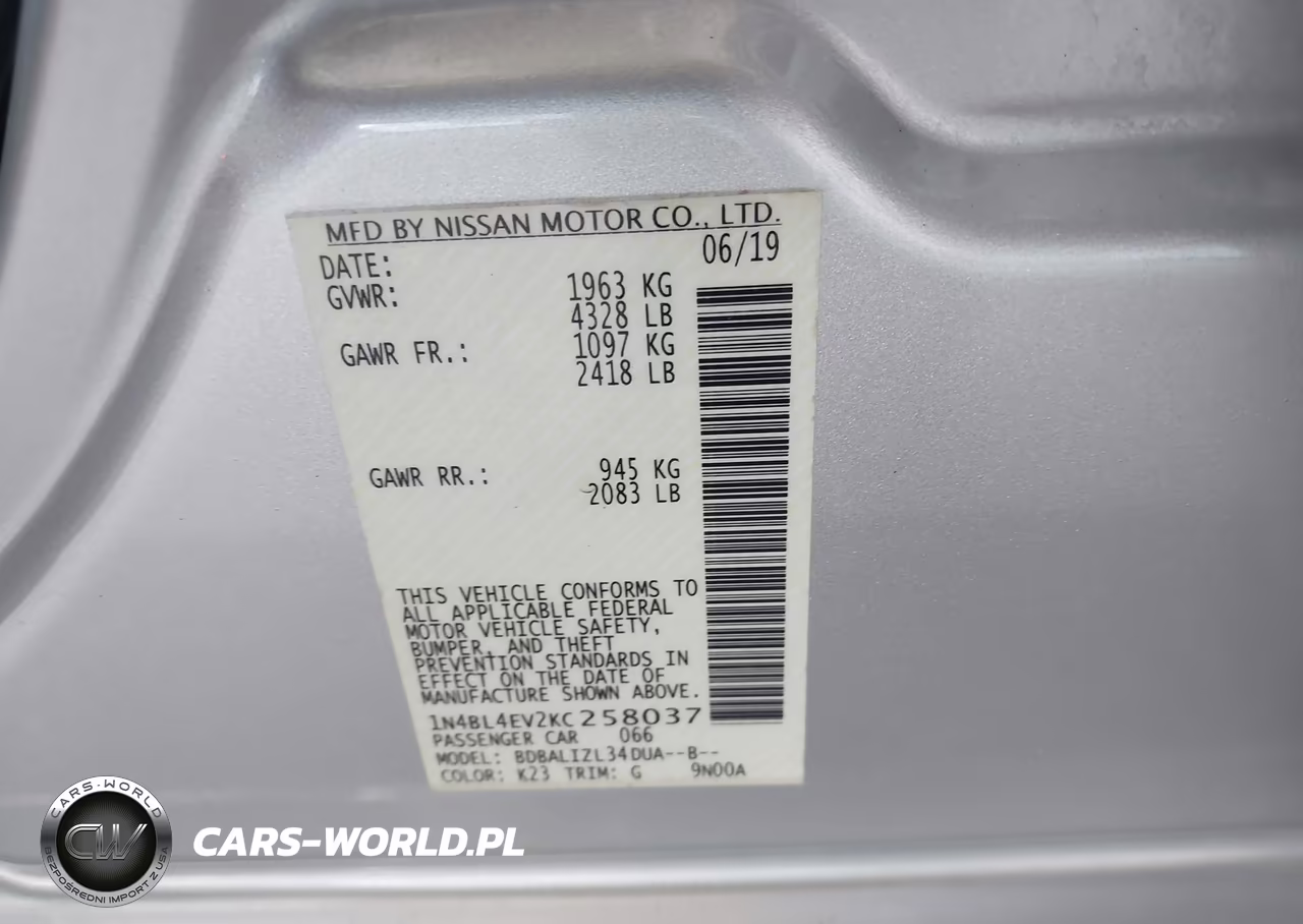 2019 Nissan Altima 2.5 Sl VIN:1N4BL4EV2KC258037 - 9