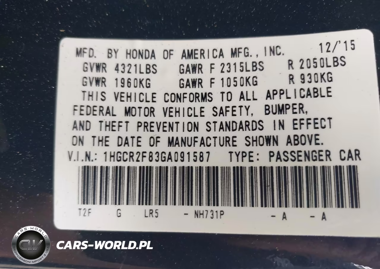 2016 Honda Accord Ex-L VIN:1HGCR2F83GA091587 - 9