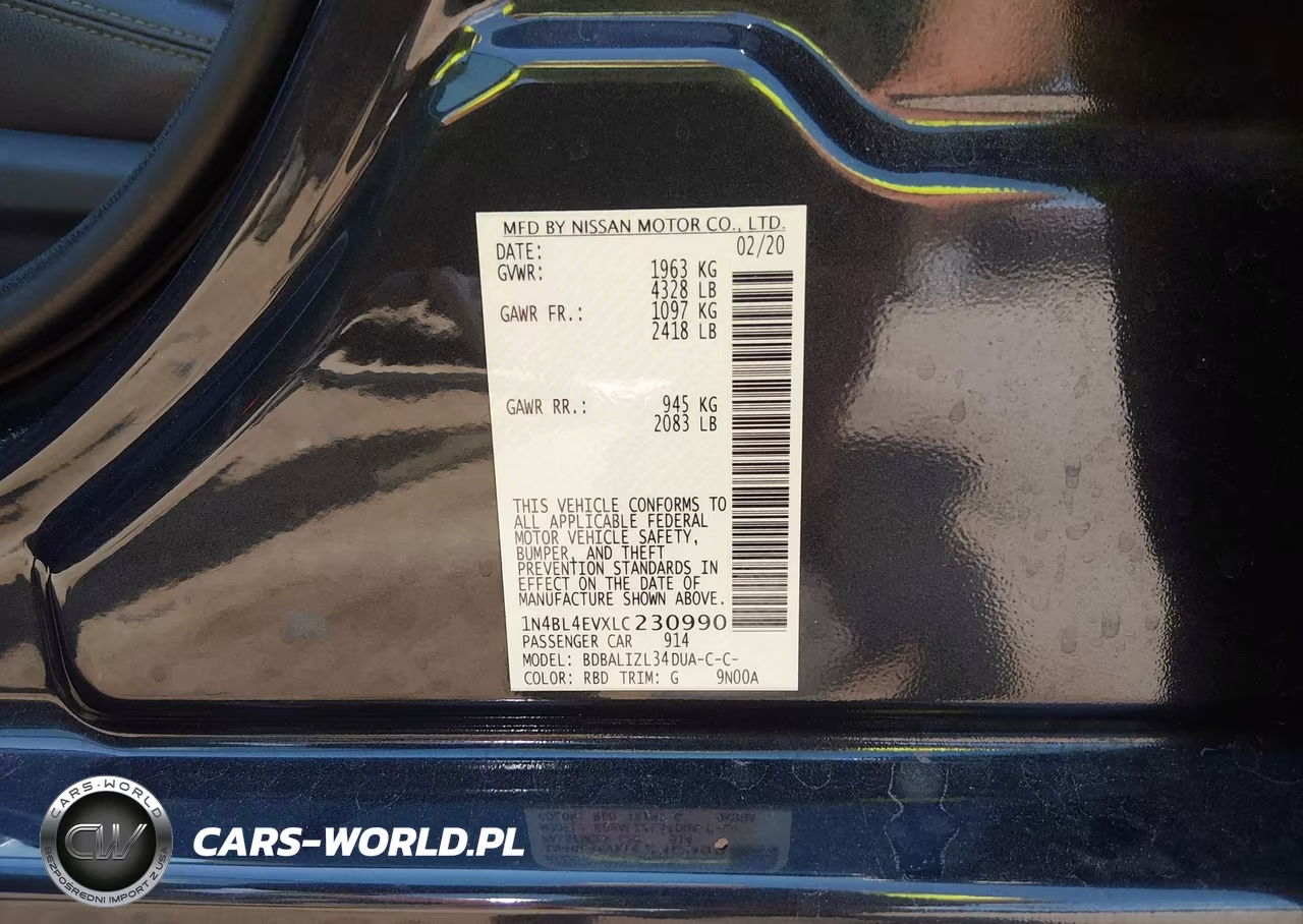 2020 Nissan Altima Sl Fwd VIN:1N4BL4EVXLC230990 - 9