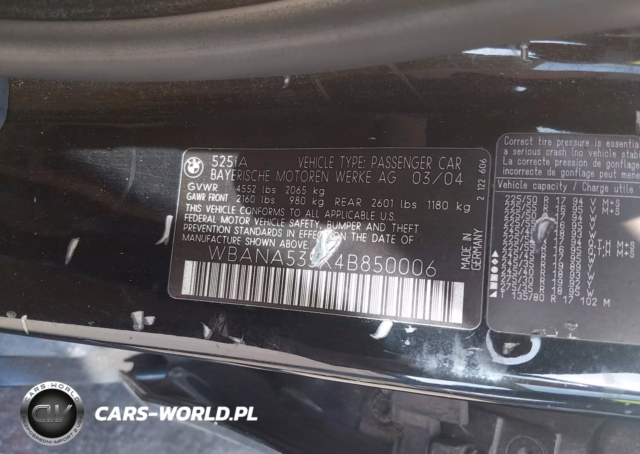 2004 BMW 525I VIN:WBANA535X4B850006 - 9