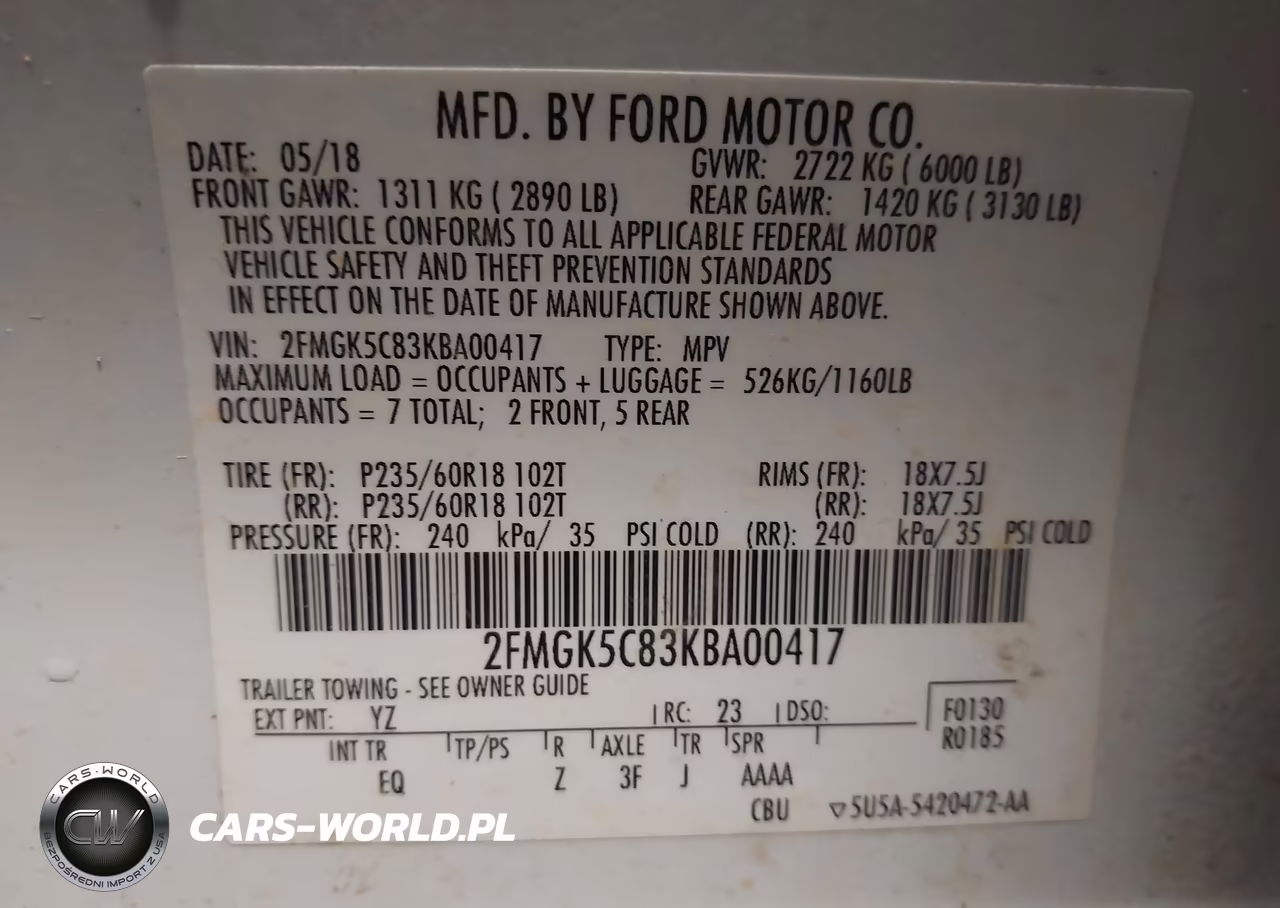 2019 Ford Flex Sel VIN:2FMGK5C83KBA00417 - 9