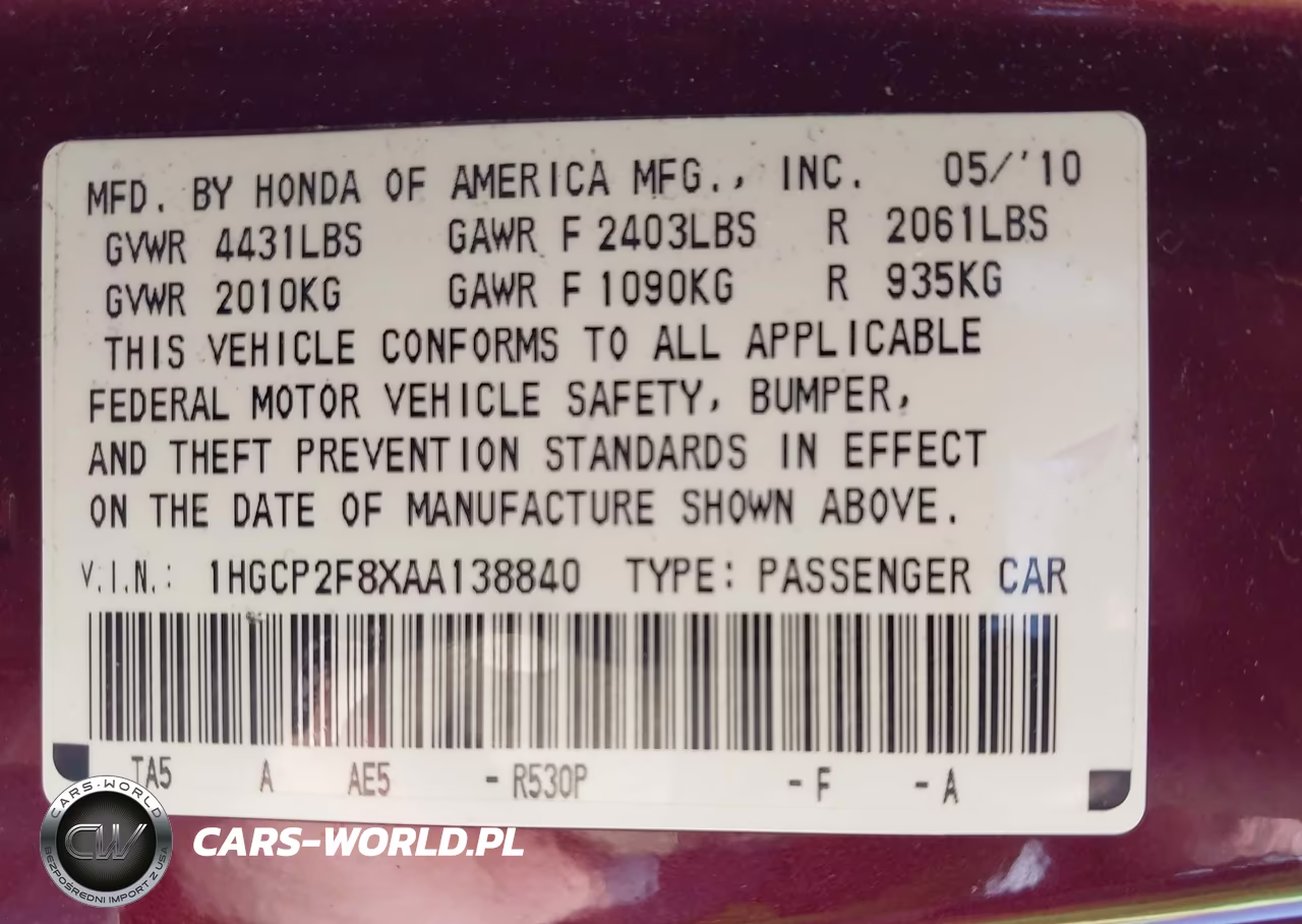 2010 Honda Accord 2.4 Ex-L VIN:1HGCP2F8XAA138840 - 9