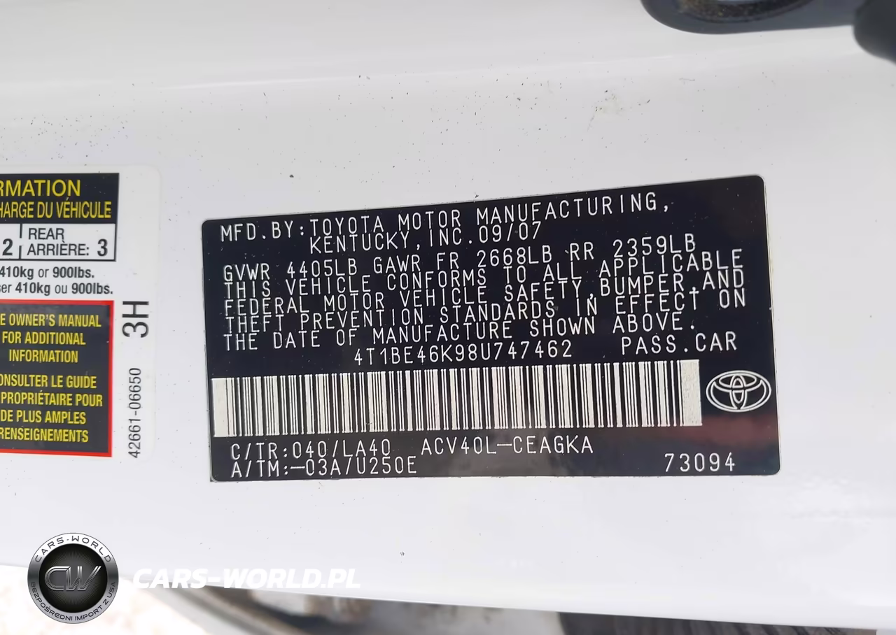 2008 Toyota Camry Xle VIN:4T1BE46K98U747462 - 9
