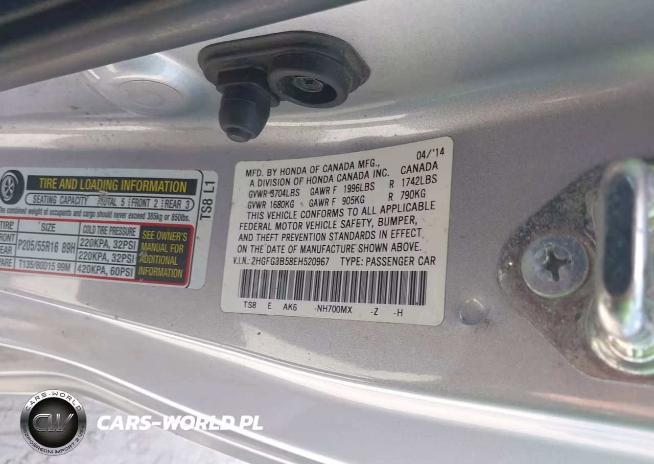 2014 Honda Civic Lx VIN:2HGFG3B58EH520967 - 9