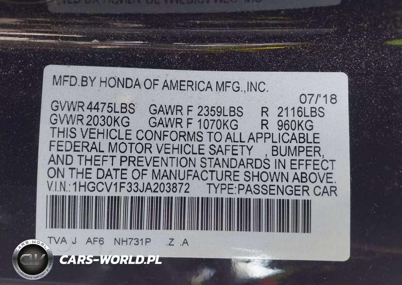 2018 Honda Accord Sport VIN:1HGCV1F33JA203872 - 9