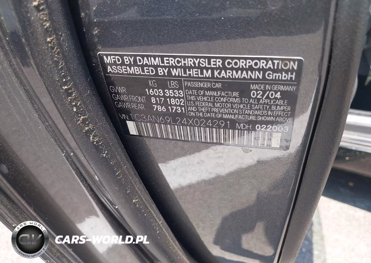 2004 Chrysler Crossfire VIN:1C3AN69L24X024291 - 9