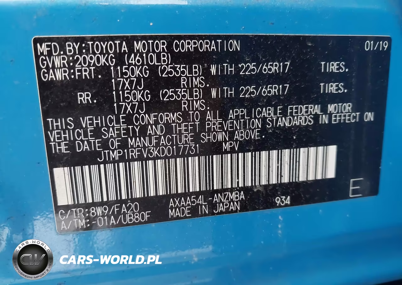 2019 Toyota Rav4 Xle VIN:JTMP1RFV3KD017731 - 9