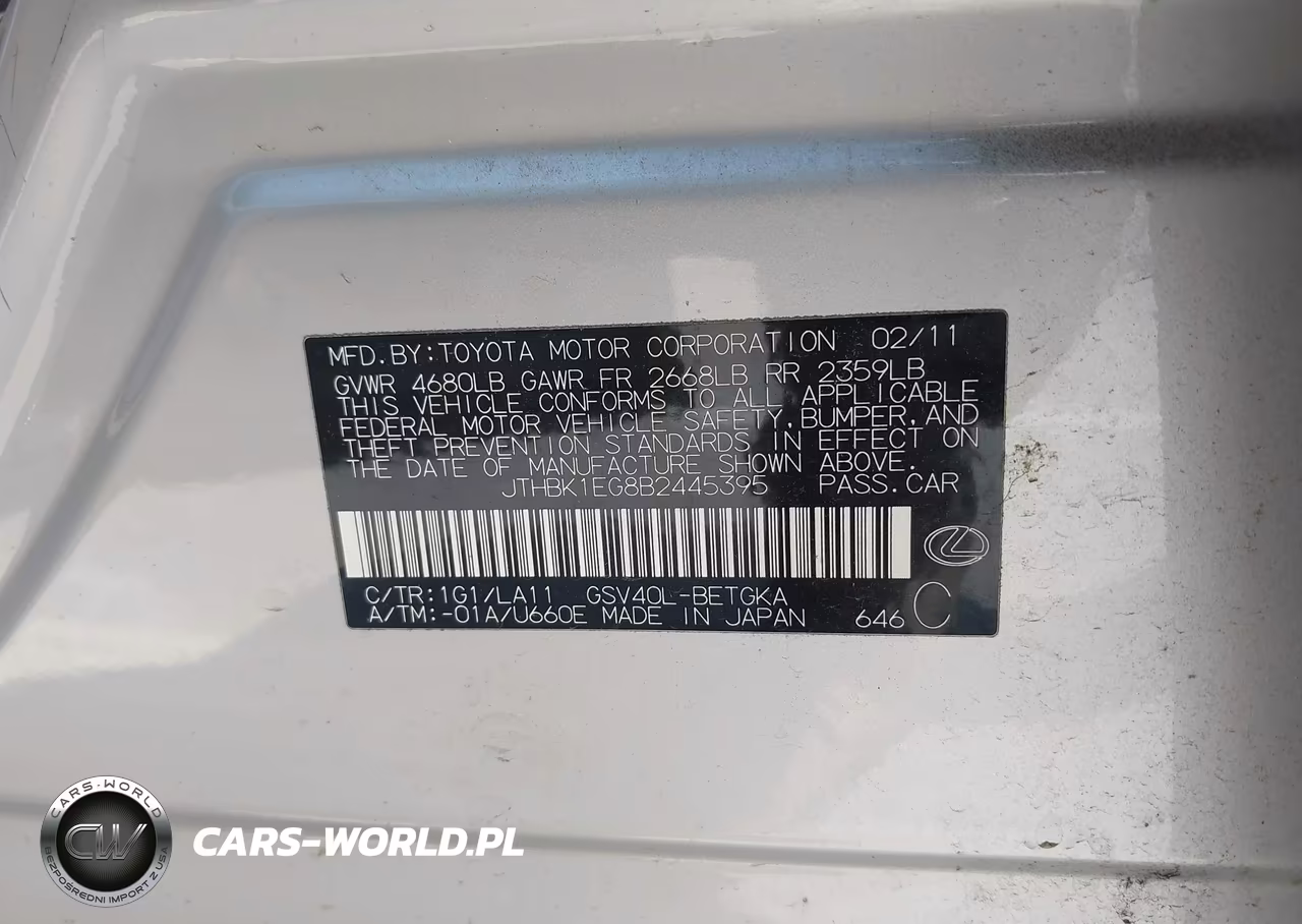 2011 Lexus Es 350 VIN:JTHBK1EG8B2445395 - 9