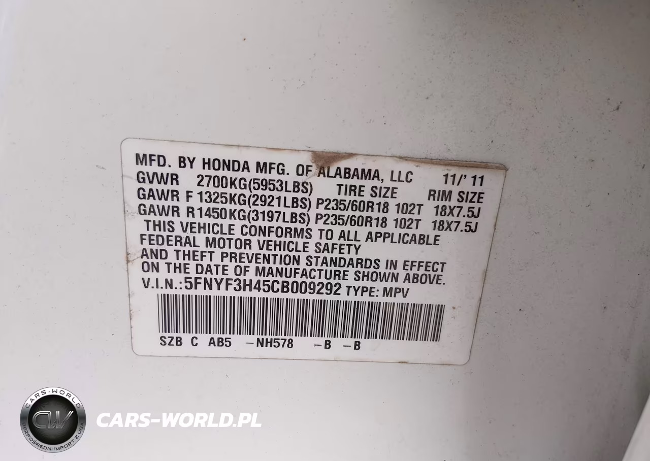 2012 Honda Pilot Ex VIN:5FNYF3H45CB009292 - 9