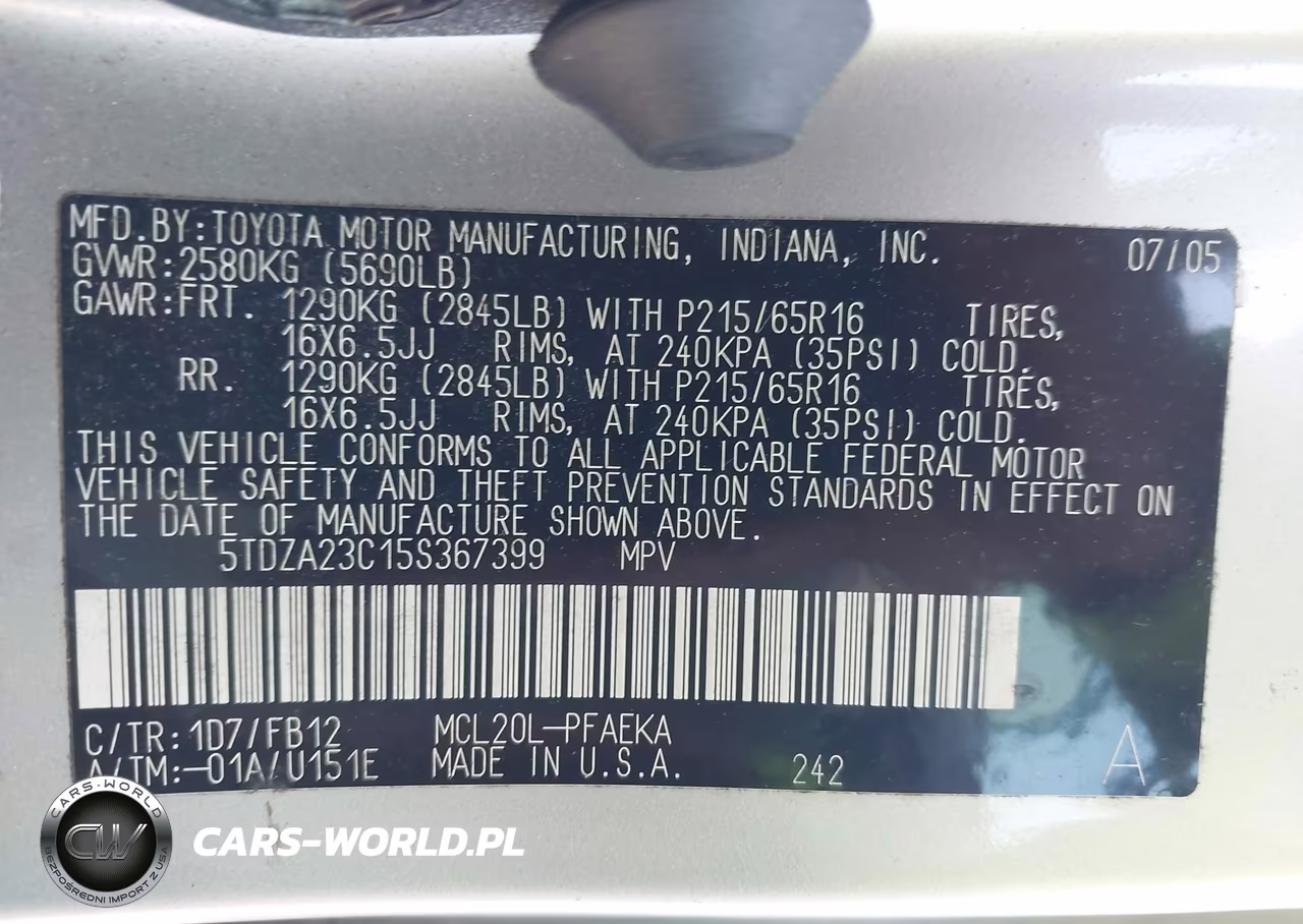 2005 Toyota Sienna Le VIN:5TDZA23C15S367399 - 9