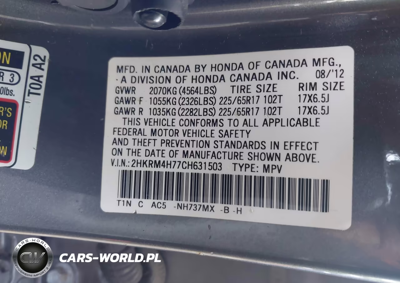 2012 Honda Cr-V Ex-L VIN:2HKRM4H77CH631503 - 9
