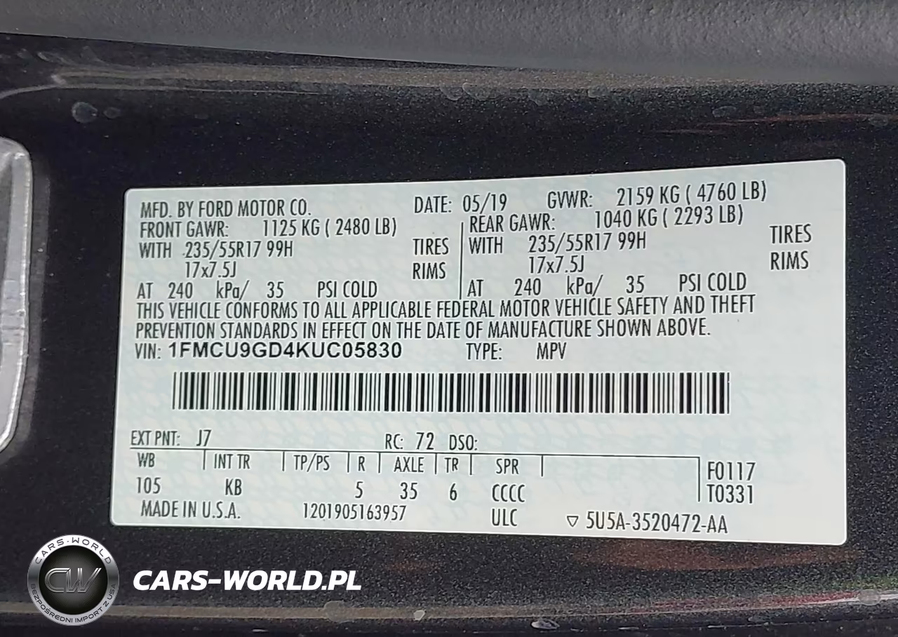 2019 Ford Escape Se VIN:1FMCU9GD4KUC05830 - 9