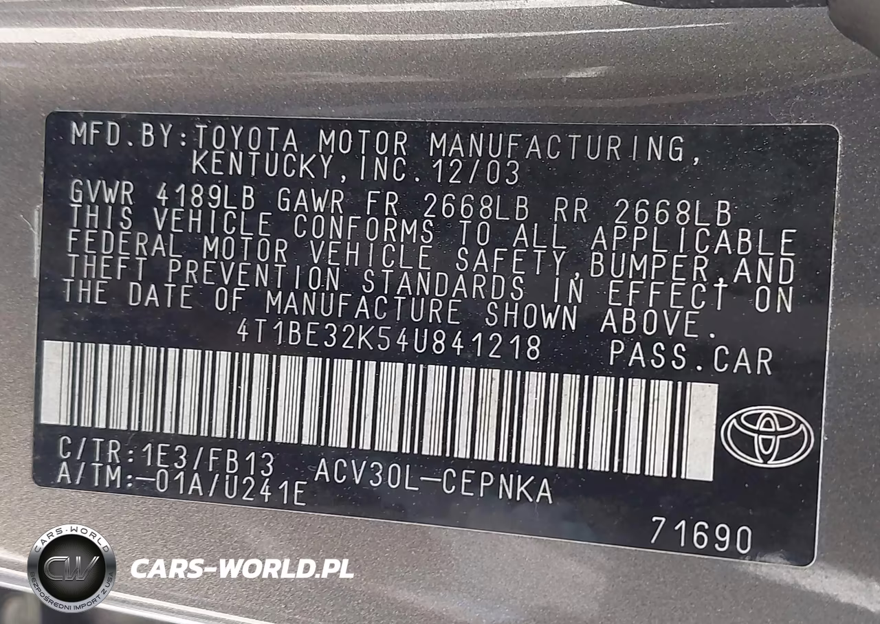 2004 Toyota Camry Le VIN:4T1BE32K54U841218 - 9