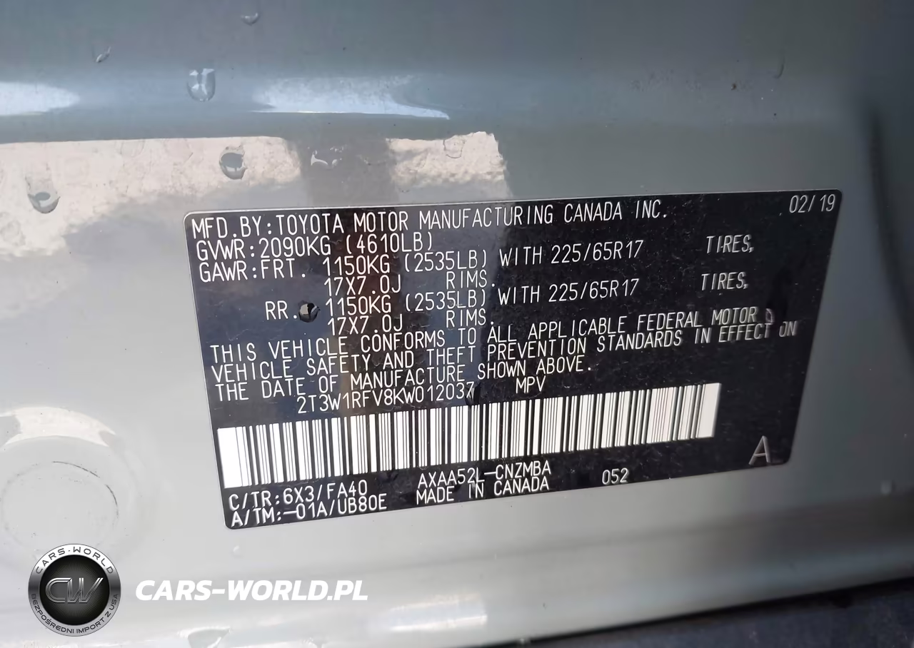 2019 Toyota Rav4 Xle VIN:2T3W1RFV8KW012037 - 9
