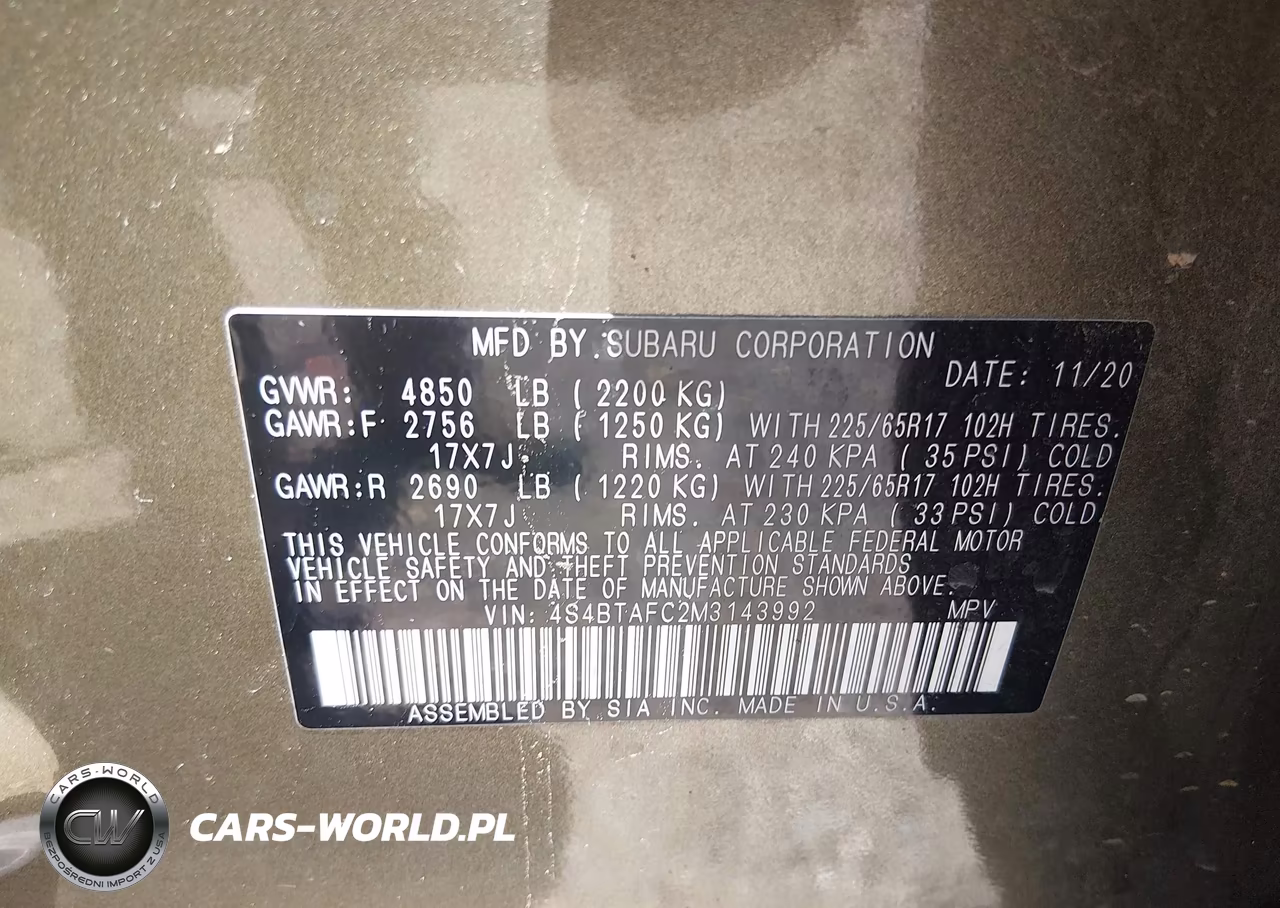 2021 Subaru Outback Premium VIN:4S4BTAFC2M3143992 - 9