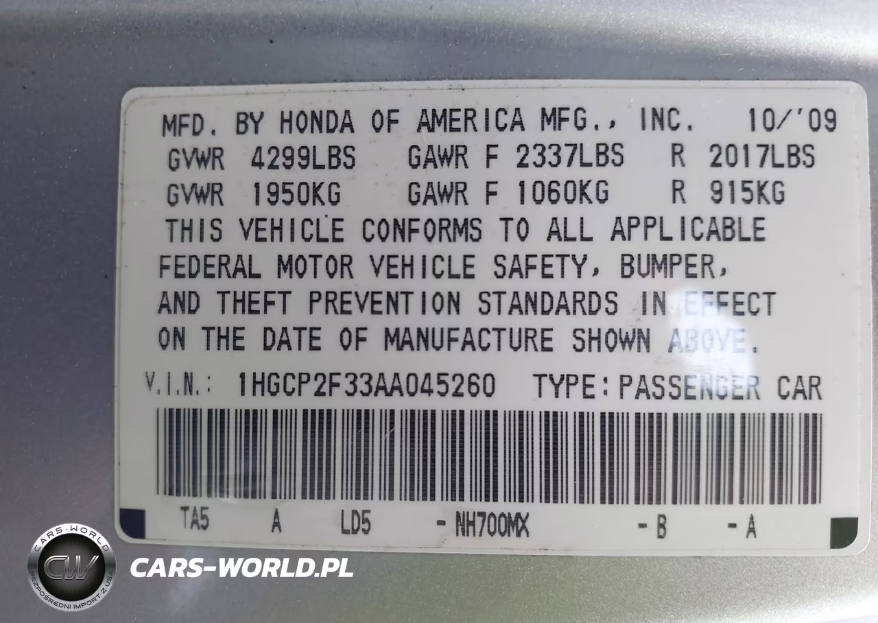 2010 Honda Accord 2.4 Lx VIN:1HGCP2F33AA045260 - 9