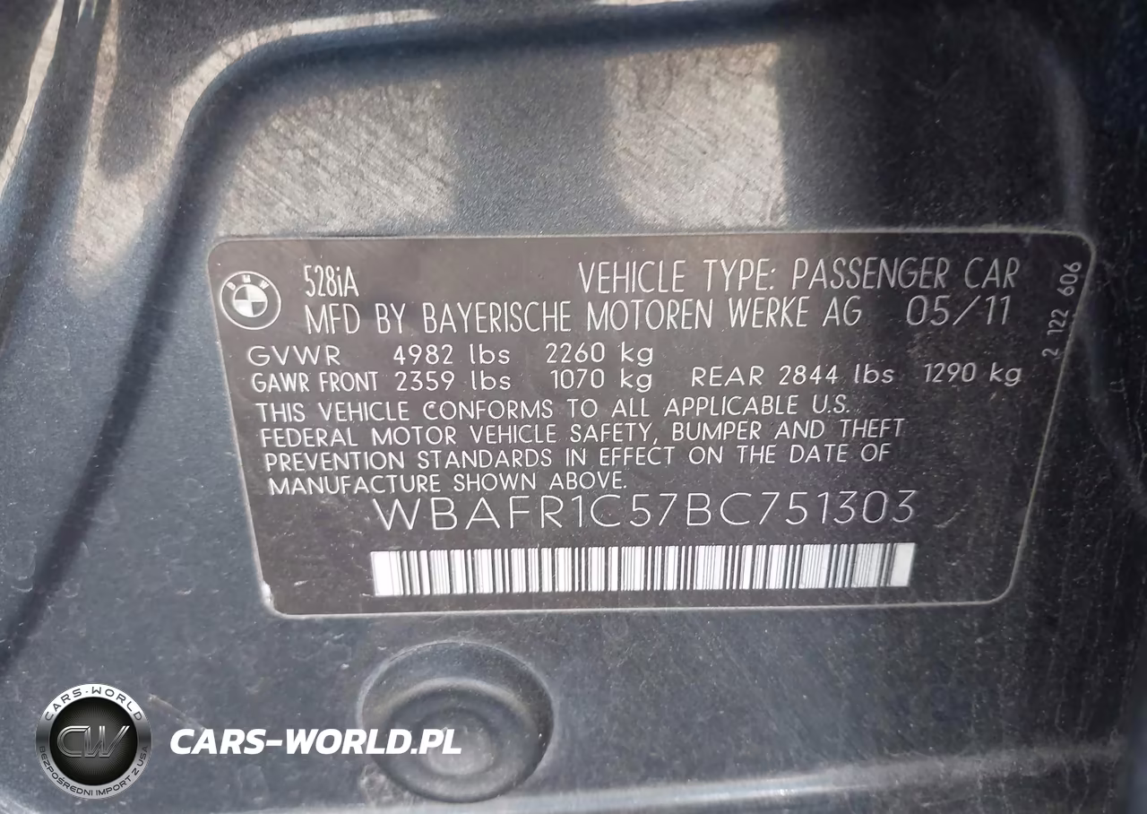 2011 BMW 528I VIN:WBAFR1C57BC751303 - 9