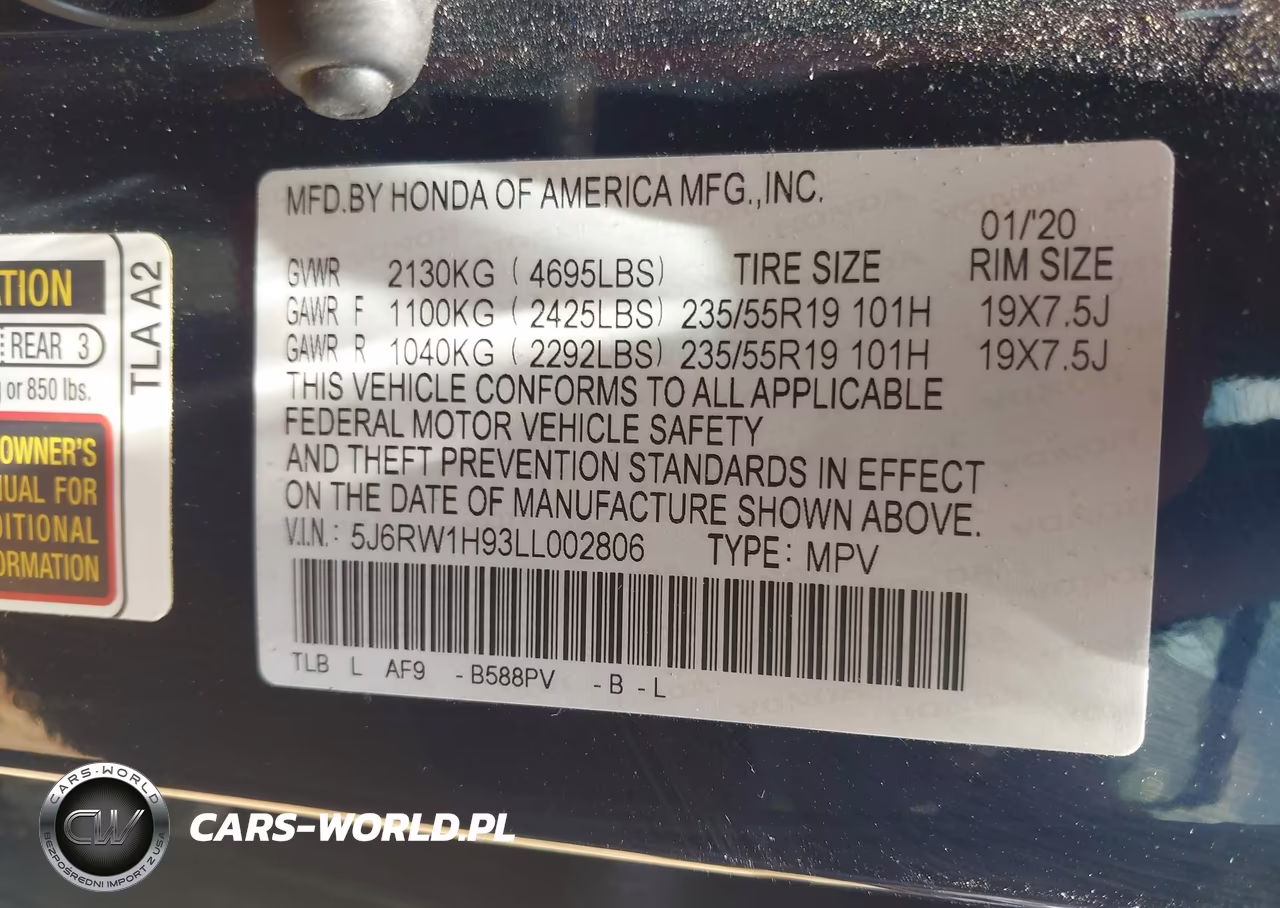 2020 Honda Cr-V 2Wd Touring VIN:5J6RW1H93LL002806 - 9