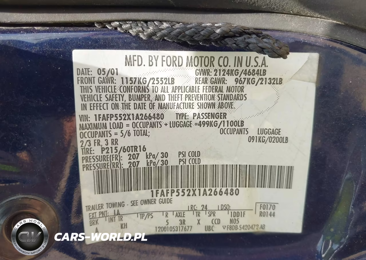 2001 Ford Taurus Ses VIN:1FAFP552X1A266480 - 9