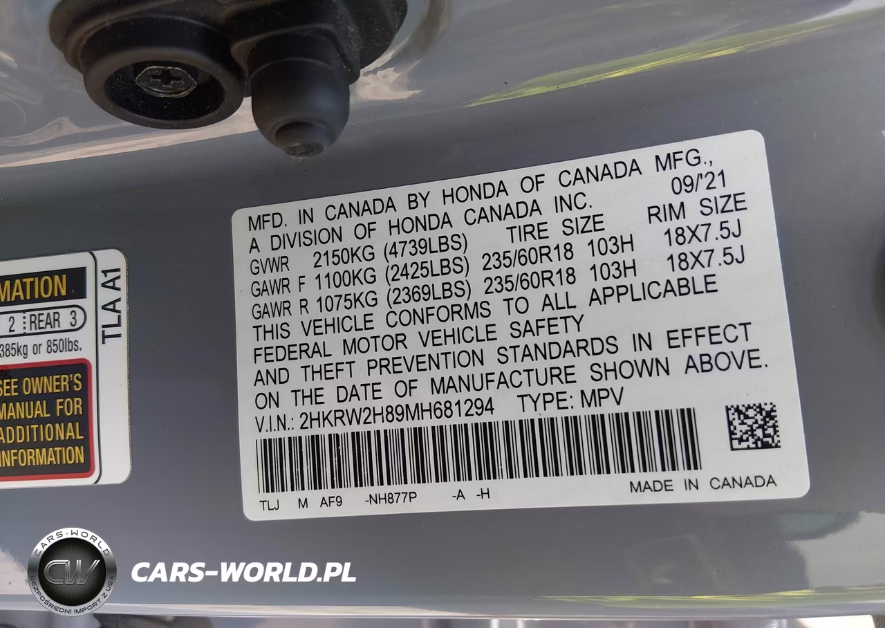 2021 Honda Cr-V Awd Ex-L VIN:2HKRW2H89MH681294 - 9