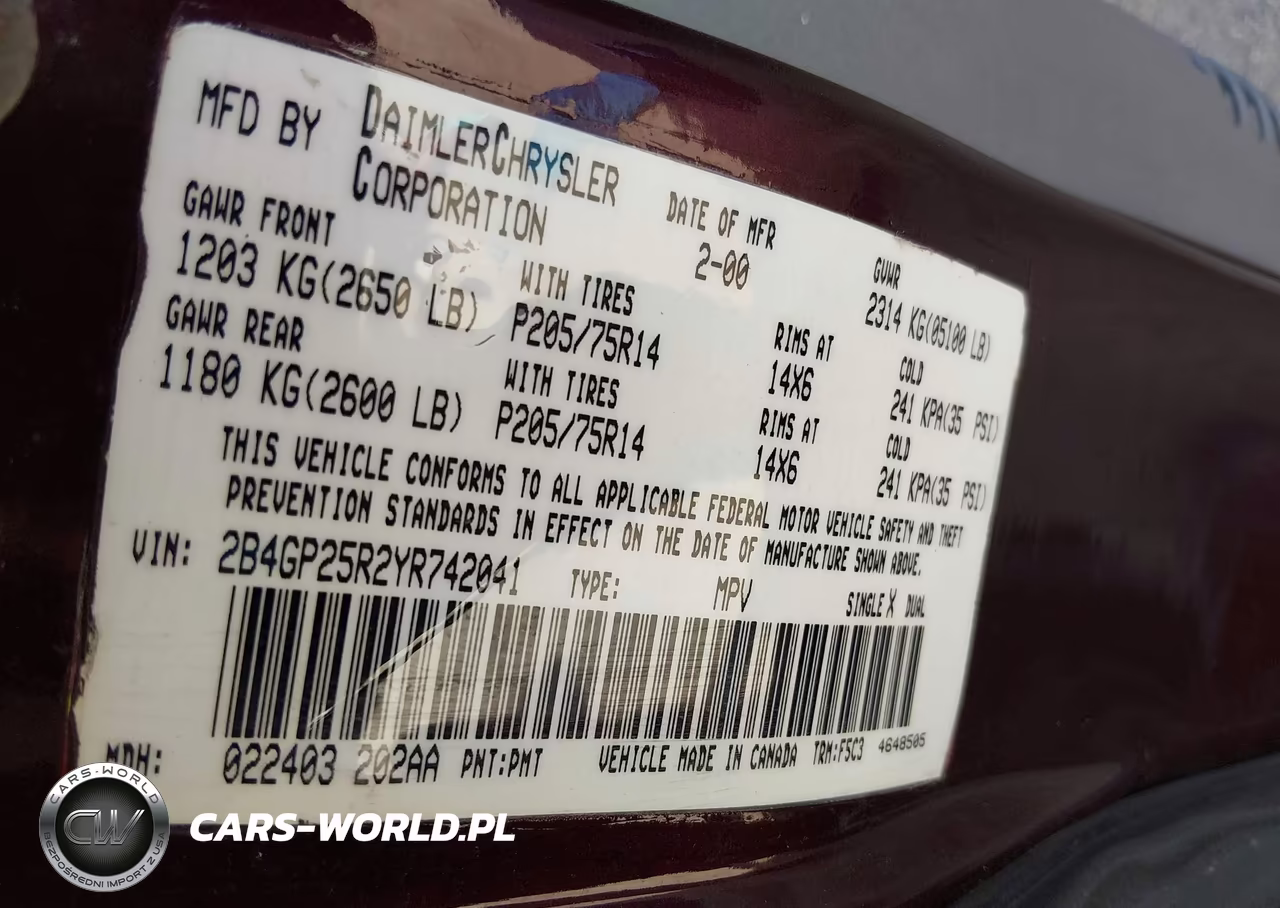 2000 Dodge Caravan VIN:2B4GP25R2YR742041 - 9
