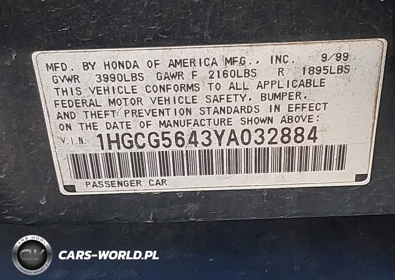 2000 Honda Accord 2.3 Lx VIN:1HGCG5643YA032884 - 9